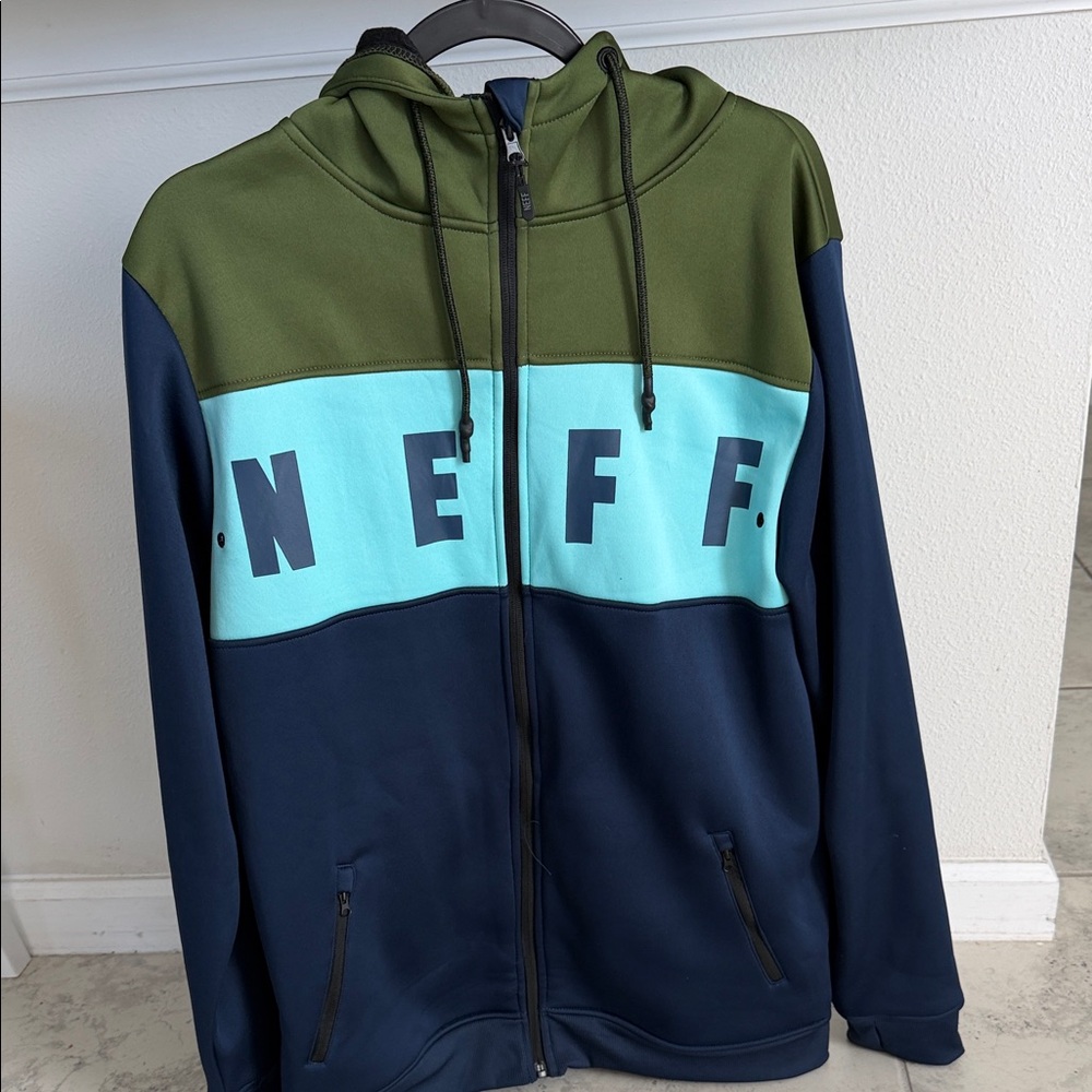 Neff Olive and Teal Colorblock Hoodie